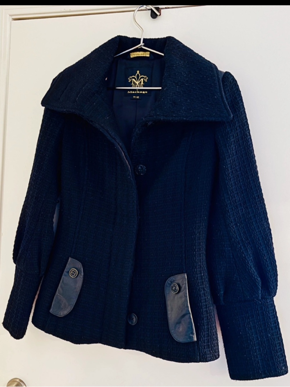 Mackage Women's Textured Black Wool & Coat / Pea-Coat